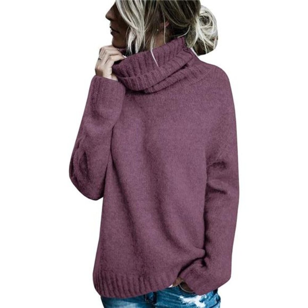 Women's Oversized Turtleneck Pullover – Cable Knit Long Sleeve Sweater Top